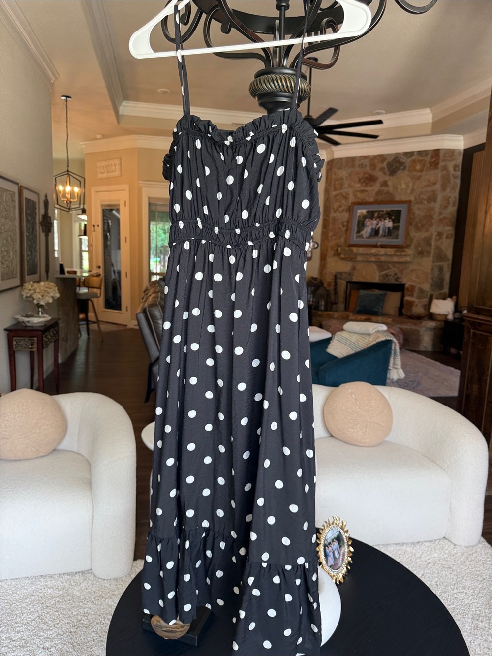 Black Polka Dot Midi Dress with White Spots